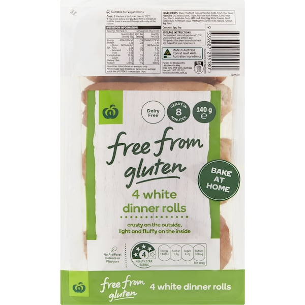 Woolworths Free From Gluten Bake At Home White Dinner Rolls 4 Pack