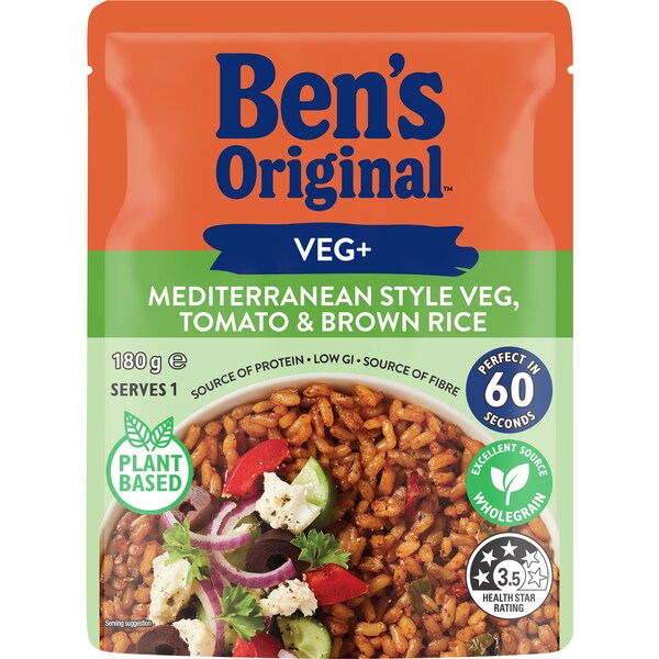 Ben's Original Veg+ Mediterranean Style Veg, Tomato & Brown Rice 180g