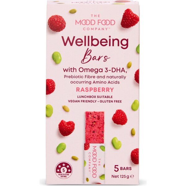 The Mood Food Company Natural Wellbeing Bars Raspberry 5 pack