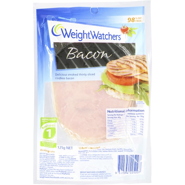 Weight Watchers Bacon 98% Fat Free 125g