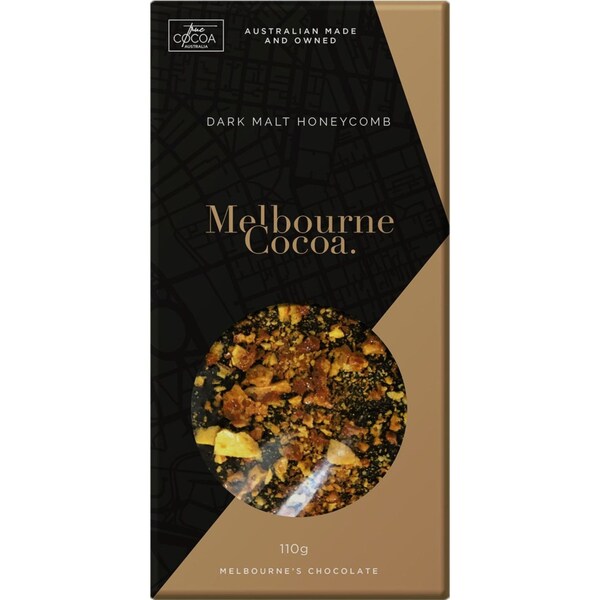 Melbourne Cocoa Dark Malt Honeycomb Chocolate Bar 110g