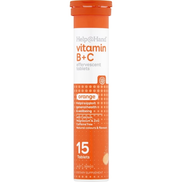Help@Hand Vitamin B Plus C Effervescent Tablets Orange 15 pack