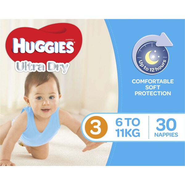 Huggies Ultra Dry Nappies Crawler Boy 6-11kg Convenience 30pk