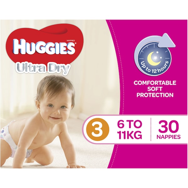 Huggies Ultra Dry Nappies Crawler Girl 6-11kg Convenience 30pk