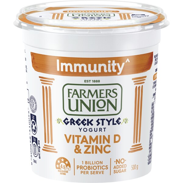 Farmers Union Greek Style Yoghurt Immunity Vitamin d & Zinc 500g