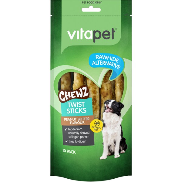 Vitapet Chewz Twist Stick Peanut Butter Flavour Dog Treats 10 pack