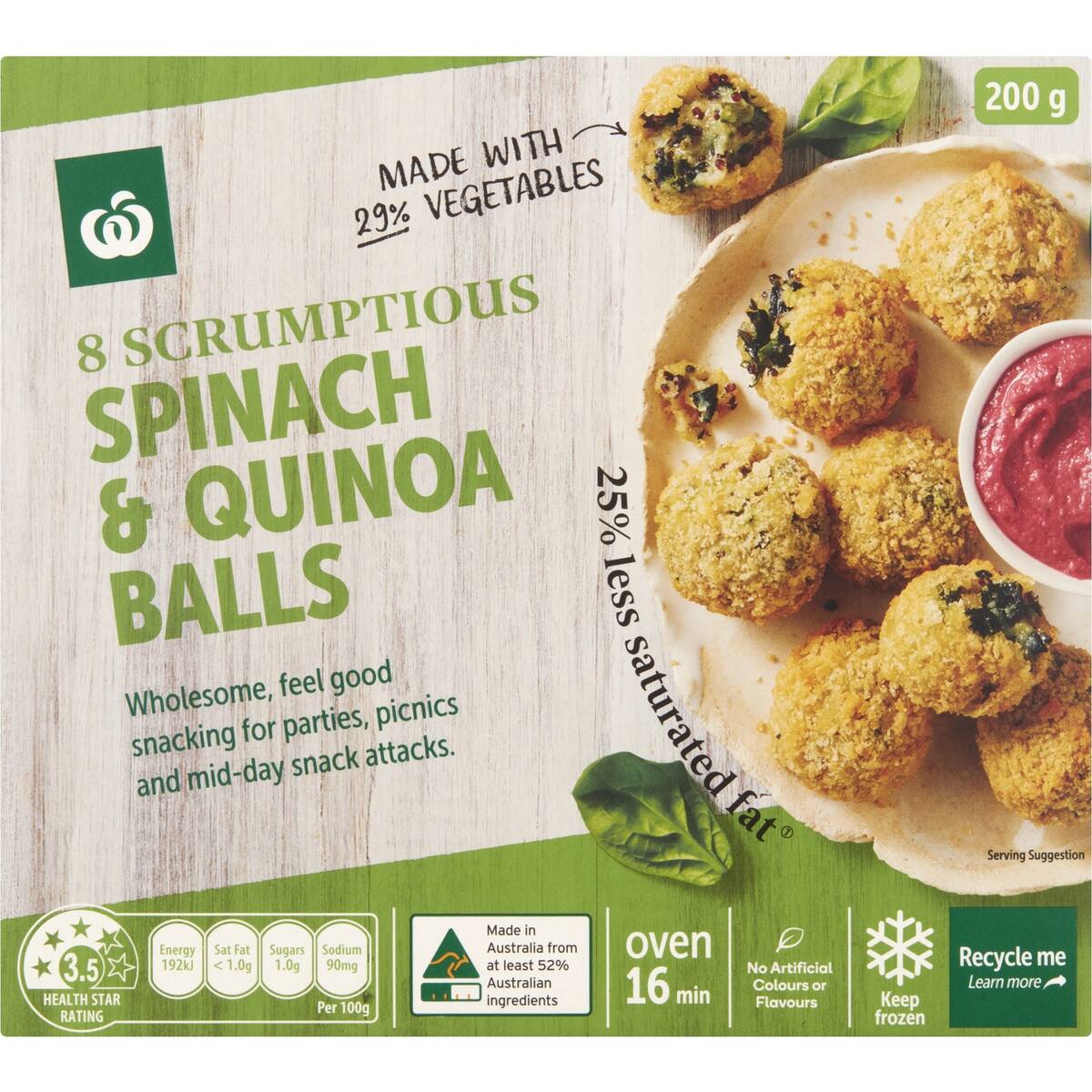 Woolworths Spinach and Quinoa Balls 8 Pack bunch