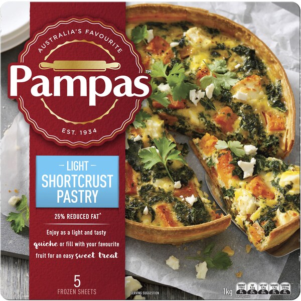 Pampas Shortcrust Pastry 5 Sheets 25% Reduced Fat 1kg