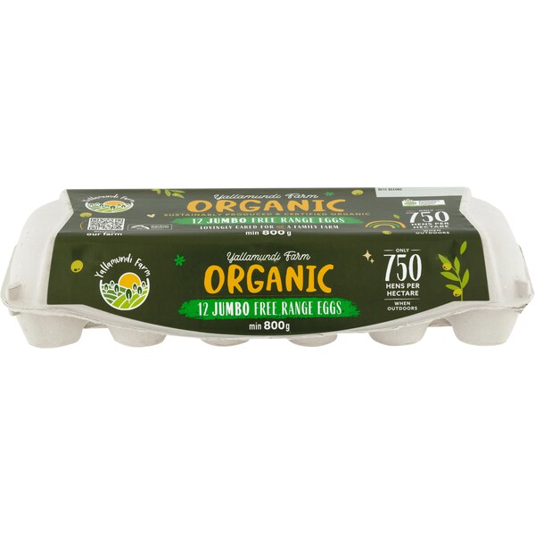 Yallamundi Farm 12 Organic Jumbo Free Range Eggs 800g