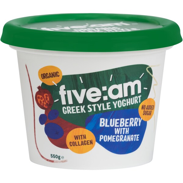Five:Am Organic Greek Style Yoghurt Blueberry & Pomegranate 550g