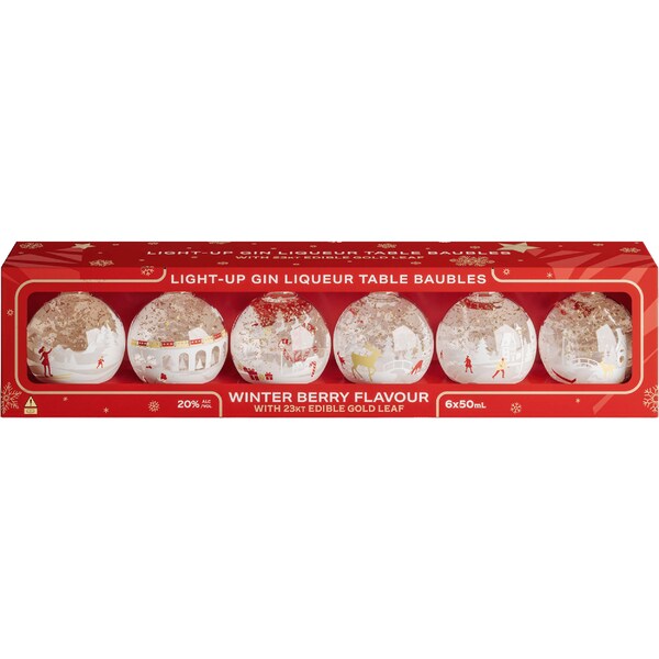 Light Up Gin Liqueur Table Baubles Winter Berry 50ml x 6 Pack