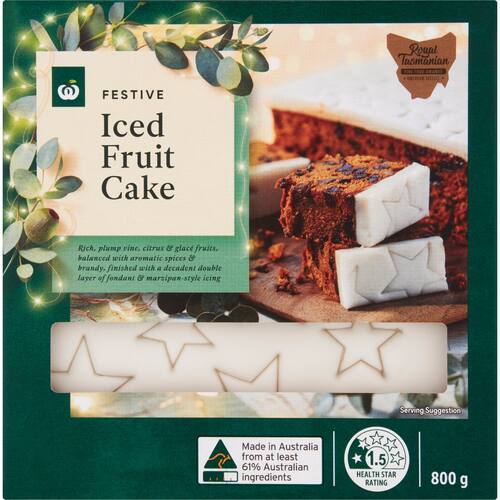 Woolworths Festive Iced Fruit Cake 800g bunch