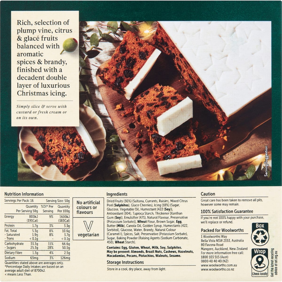 Woolworths Festive Iced Fruit Cake 800g bunch