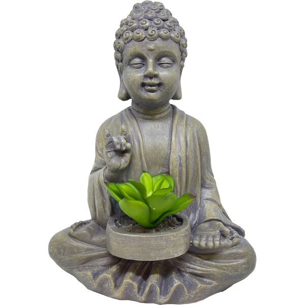 Gardman Buddha Statues With Artificial Plants - Greeting Buddha Each