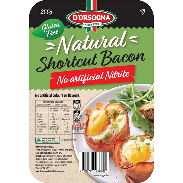D'Orsogna Natural Shortcut Bacon Gluten Free Wood Smoked 200g