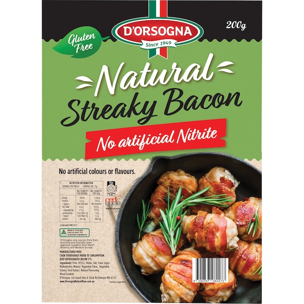 D'Orsogna Natural Streaky Bacon Gluten Free 200g