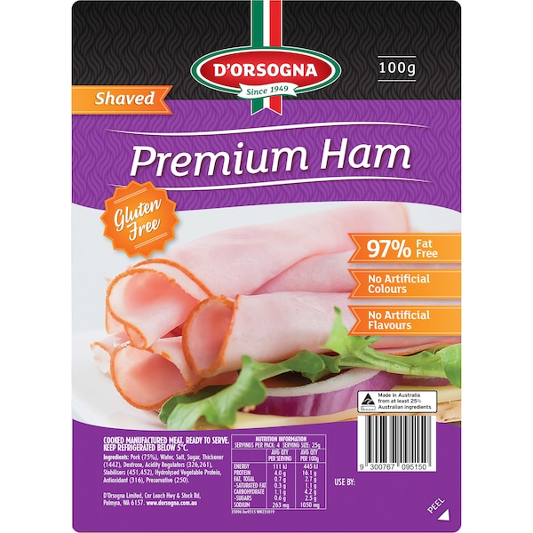 D'Orsogna Family Classic Ham Leg Shaved 97% Fat Free 100g
