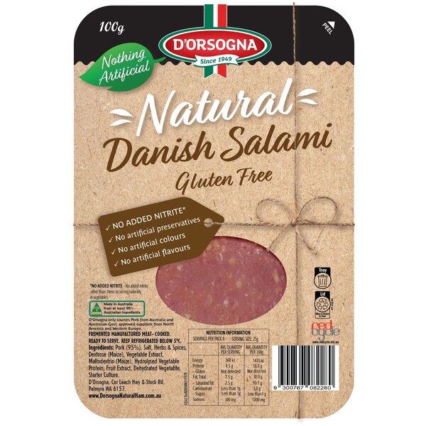 D'Orsogna Natural Danish Salami Gluten Free 100g