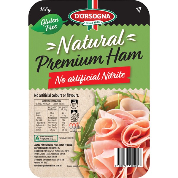 D'Orsogna Natural Premium Ham Gluten Free 97% Fat Free 100g