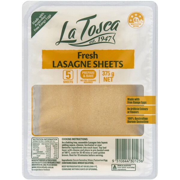 La Tosca Fresh Pasta Lasagne Sheets 375g