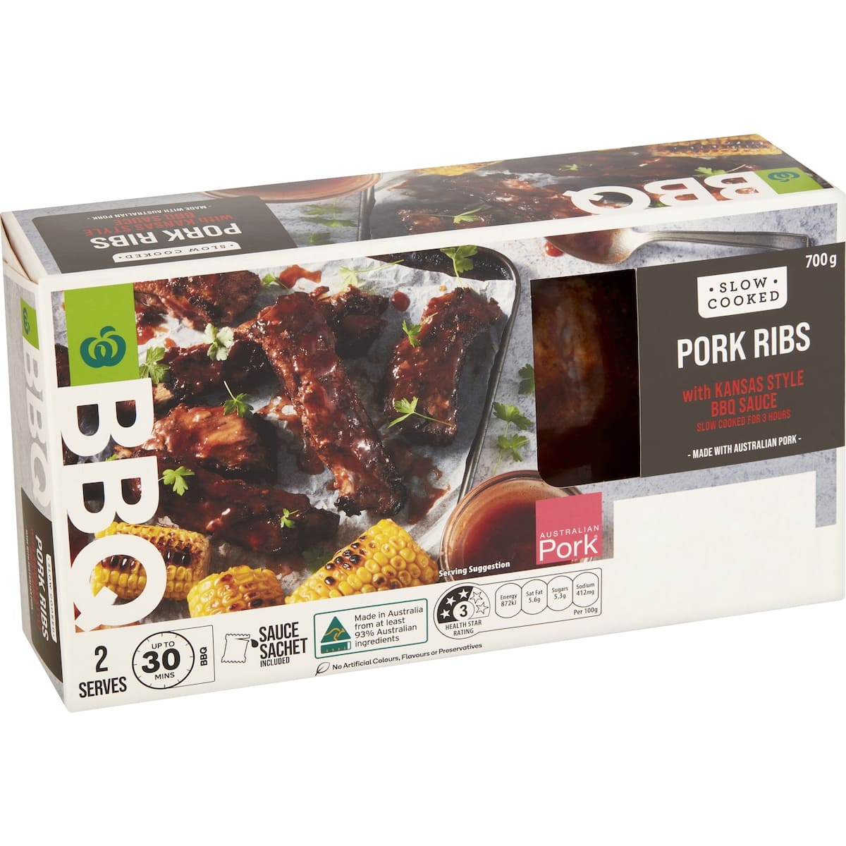 Woolworths Bbq Pork Ribs With Kansas Style Bbq Sauce 700g bunch