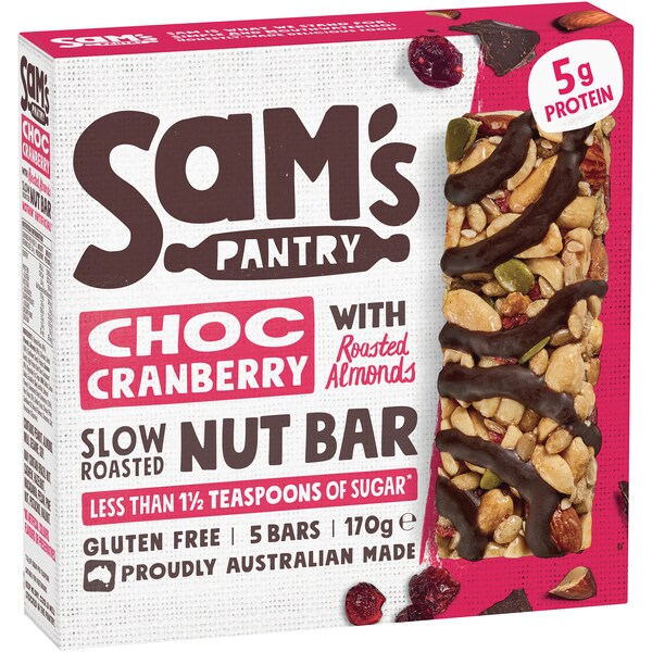 Sam's Pantry Choc Cranberry With Roasted Almonds Nut Bar 5 pack
