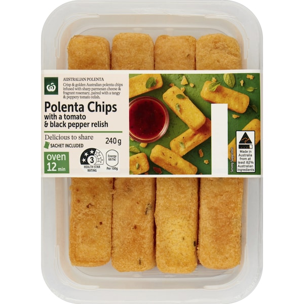 Woolworths Polenta Chips With Tomato & Black Pepper Relish 240g