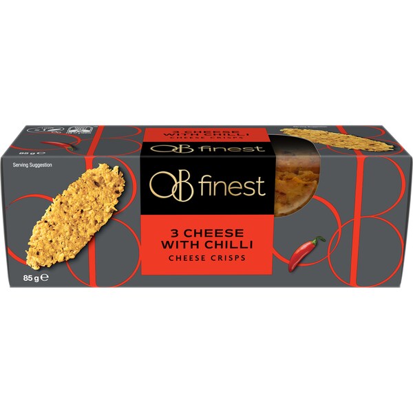OB Finest Three Cheese Crisps With Chilli 85g