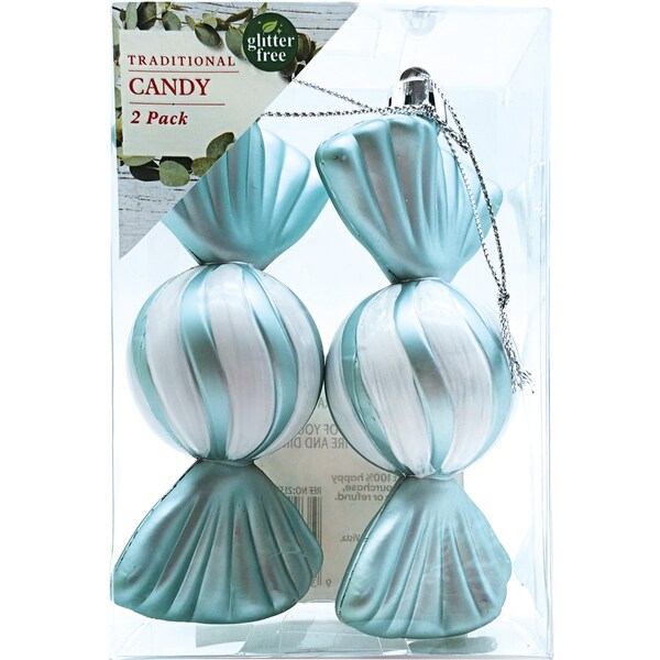 Christmas Traditional Candy Blue Ornaments 2 Pack