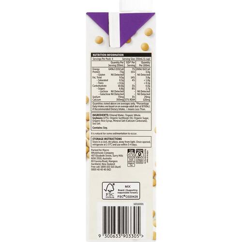 Macro Organic Soy Long Life Milk 1l bunch
