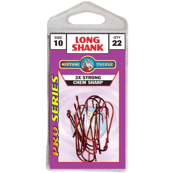 Neptune Tackle Long Shank Fishing Hooks Chem Sharp Size 10 Each