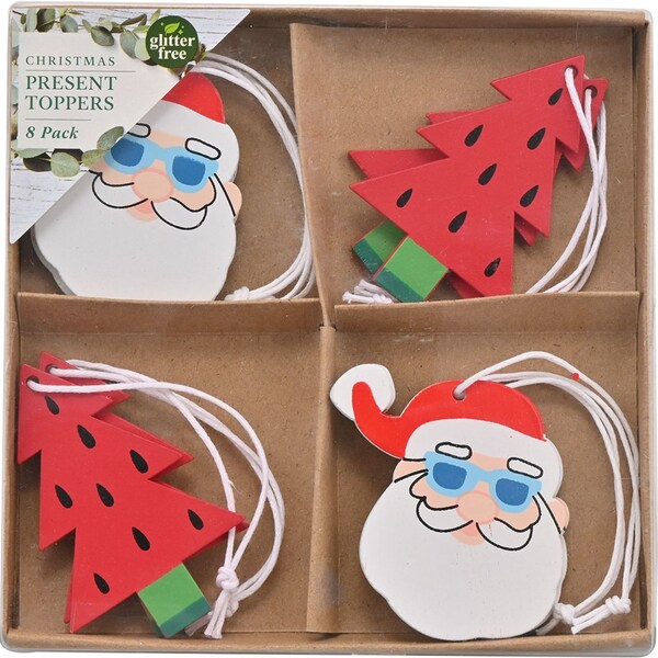 Christmas Present Toppers Santas & Trees 8 Pack