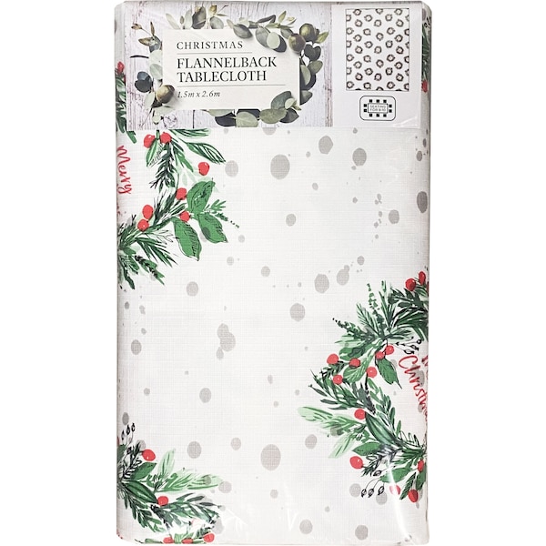 Christmas Flannelback Tablecloth Wreath 150cm x 260cm Each