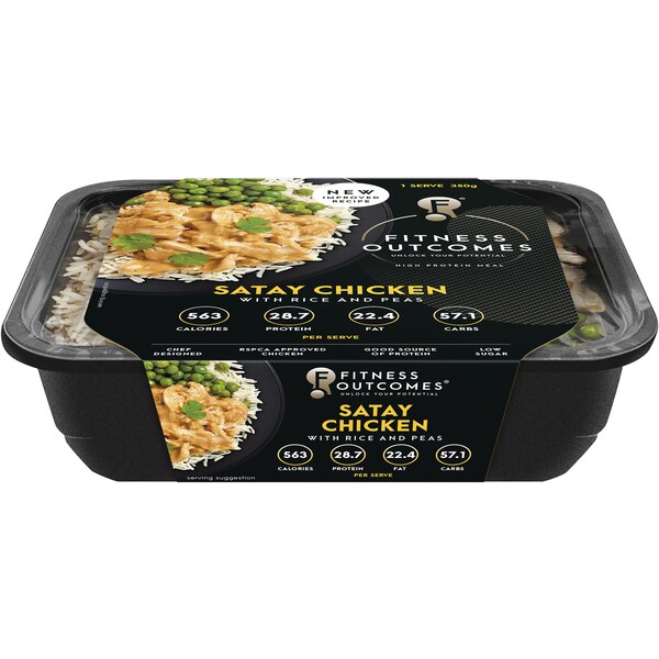 Fitness Outcomes Satay Chicken With Rice & Peas 350g