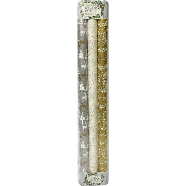 Christmas Wrapping Paper Gold & Silver 3m 3 Pack
