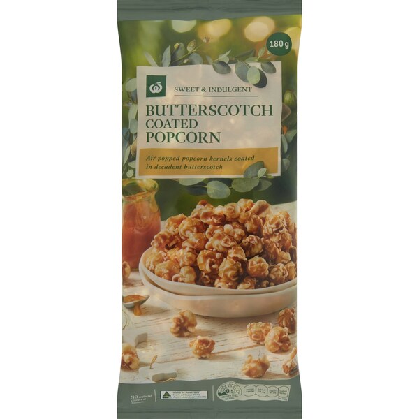 Woolworths Sweet & Indulgent Butterscotch Coated Popcorn 180g