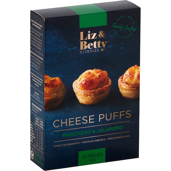 Liz & Betty Mini Cheese Puffs Manchego & Jalapeno Bite Sized 150g