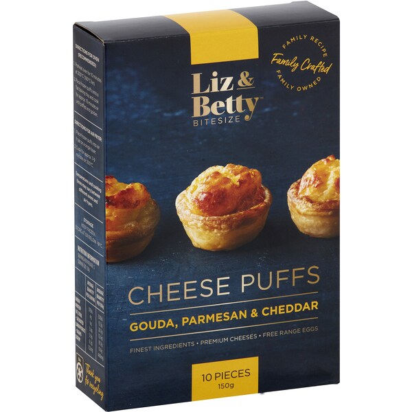 Liz & Betty Bitesize Cheese Puffs Gouda, Parmesan, Cheddar 10 pack
