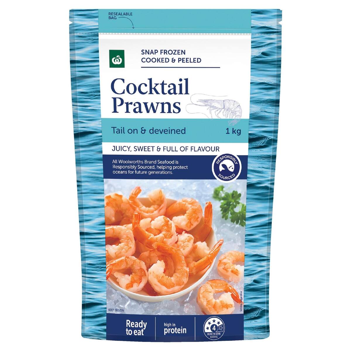 Woolworths Cooked and Peeled Cocktail Prawns Tail On Per Kg bunch