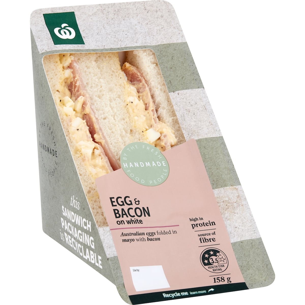 Woolworths Egg And Bacon On On Farmhouse White Sandwich 158g bunch