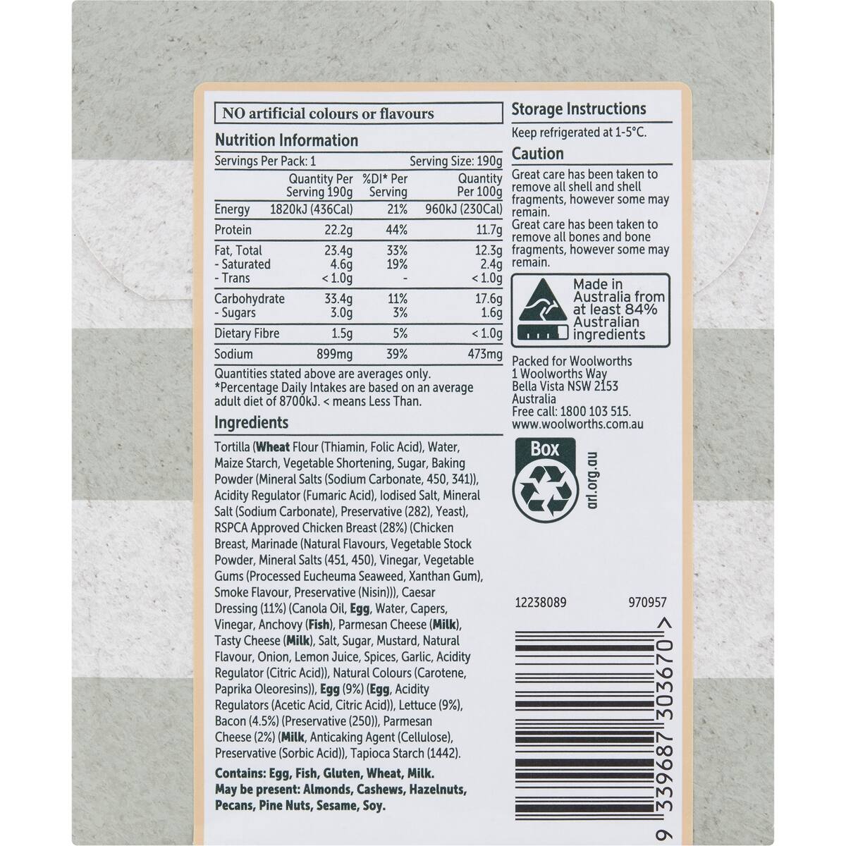 Woolworths Chicken Caesar Wrap 190g bunch