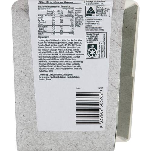 Woolworths New York Deli Style Pastrami On Sourdough Rye Sandwich 174g