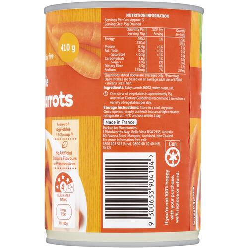 Woolworths Whole Baby Carrots Baby 410g bunch