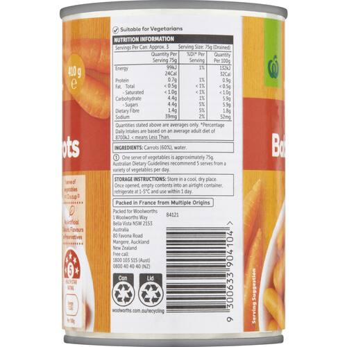 Woolworths Whole Baby Carrots Baby 410g bunch