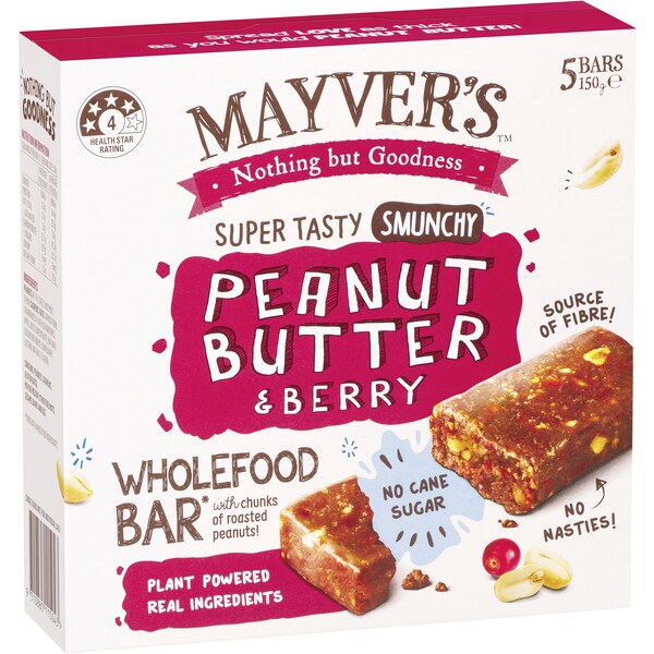 Mayver's Peanut Butter & Berry Wholefood Bars 5 pack