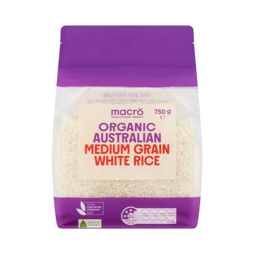 Macro Organic Australian Medium Grain White Rice 750g bunch