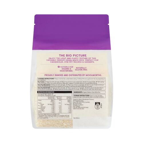 Macro Organic Australian Medium Grain White Rice 750g bunch