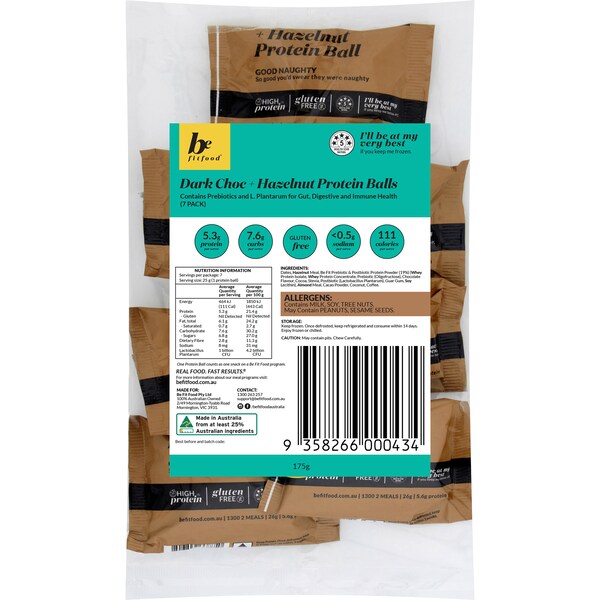 Be Fit Food Dark Choc & Hazelnut Balls Protein Gluten Free 175g