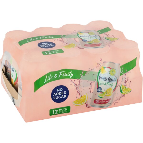 Waterfords Lite & Fruity No Added Sugar Lemon Lime Bitters Cans 375mL x 12 pack