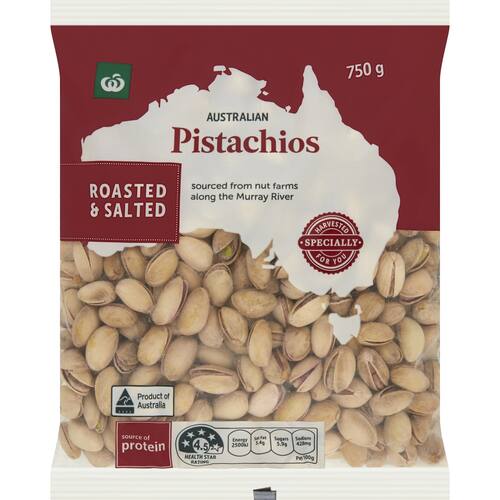 Woolworths Australian Pistachios Roasted and Salted 750g bunch